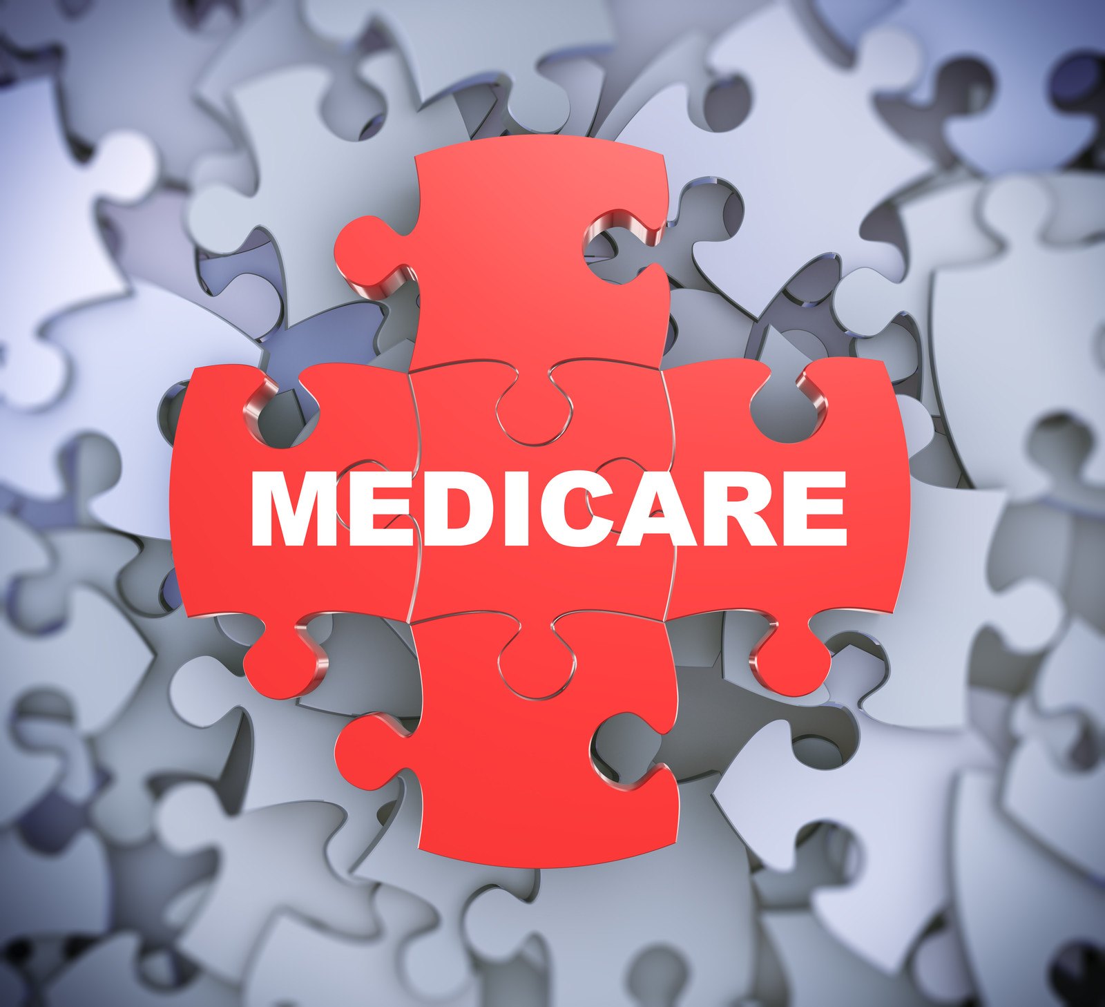 Red puzzle pieces spell out the word Medicare